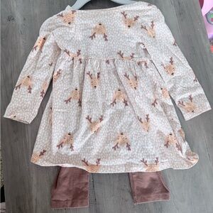 Adorable Deer Print Dress with Leggings 18-24m